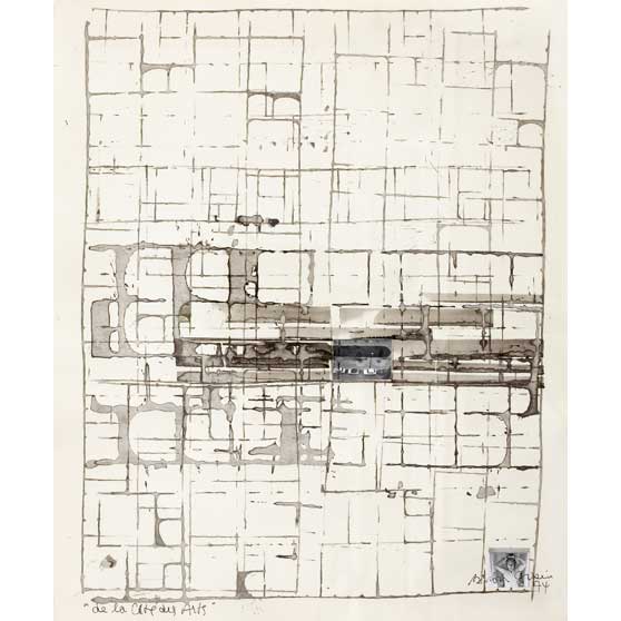 Brion Gysin, De la Cité des Arts, l'île Saint Louis vue de ma fenêtre avec autoportrait, 1974 BG48