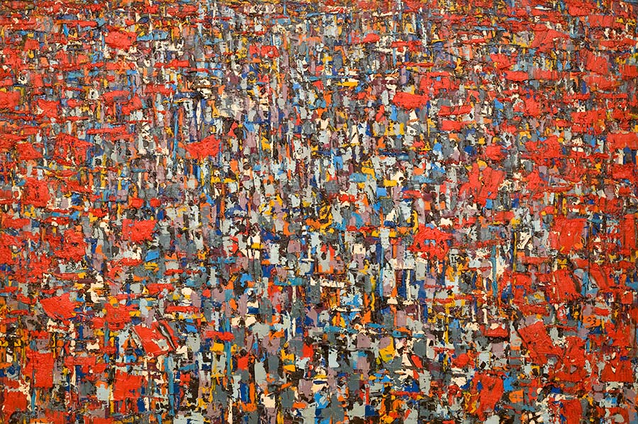 Ablade Glover Red Market II, 2003. Oil-on-Canvas, 102 x 102 cm. 
