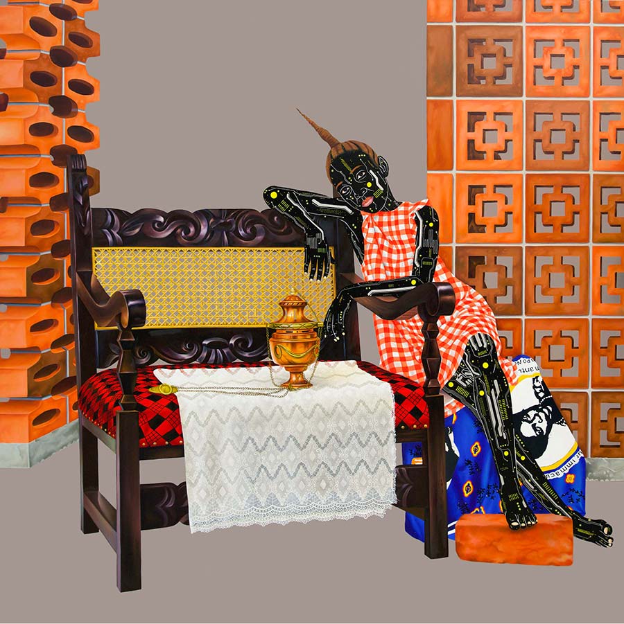 Eddy Kamuanga Ilunga, Mokangu 1901, 2021. Acrylic and oil on canvas, 200 x 200 cm. 