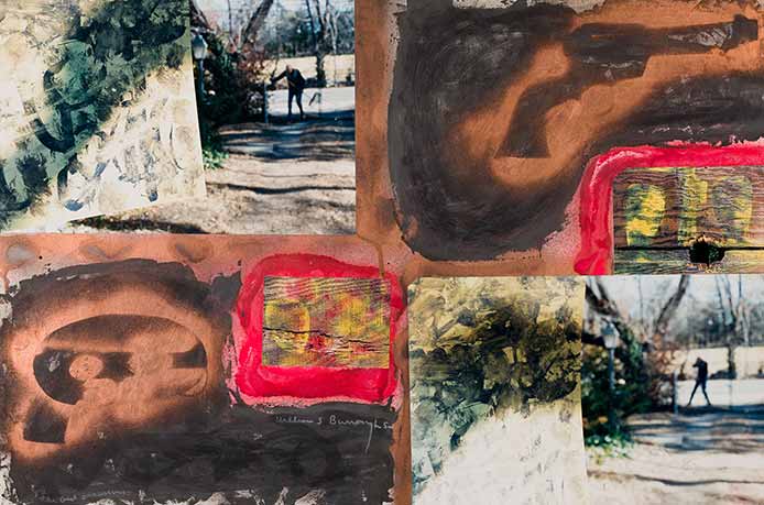 William S. Burroughs, The Old Assassin, 1989.Mixed Media on board, 50.5 x 76.5 cm. © Estate of William S. Burroughs.