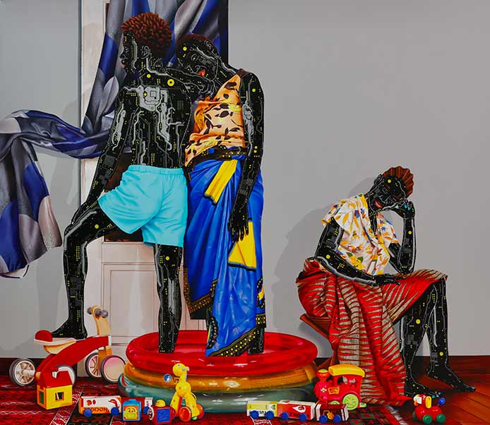 Eddy Kamuanga Ilunga, Ces êtres à part (Those Other People), 2024. Oil and acrylic on canvas, 180 x 207 cm. 