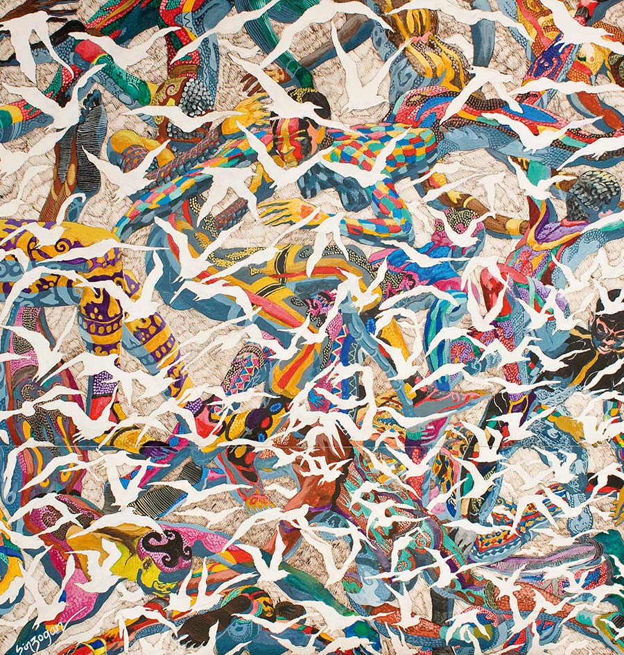 Julien Sinzogan, Etat d’esprits: ceux d’en haut (Spirit Worlds: Those on High), 2010. Coloured inks on paper, 105 x 100 cm. 