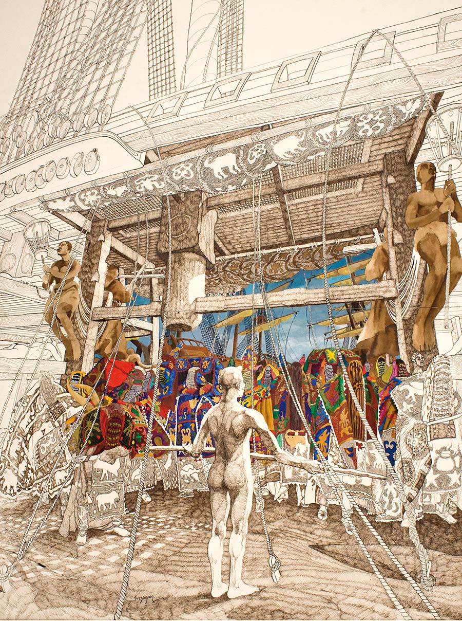 Julien Sinzogan, Gates of Return II (detail), 2009. Coloured inks on paper, 160 x 120 cm. 