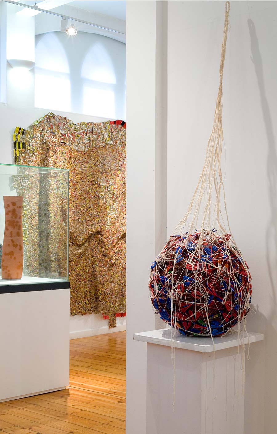 Installion of Angaza Afrika - Afican Art NowFeaturing (left-right) works by Magdalene Odundo, El Anatsui and Jorge Dias 