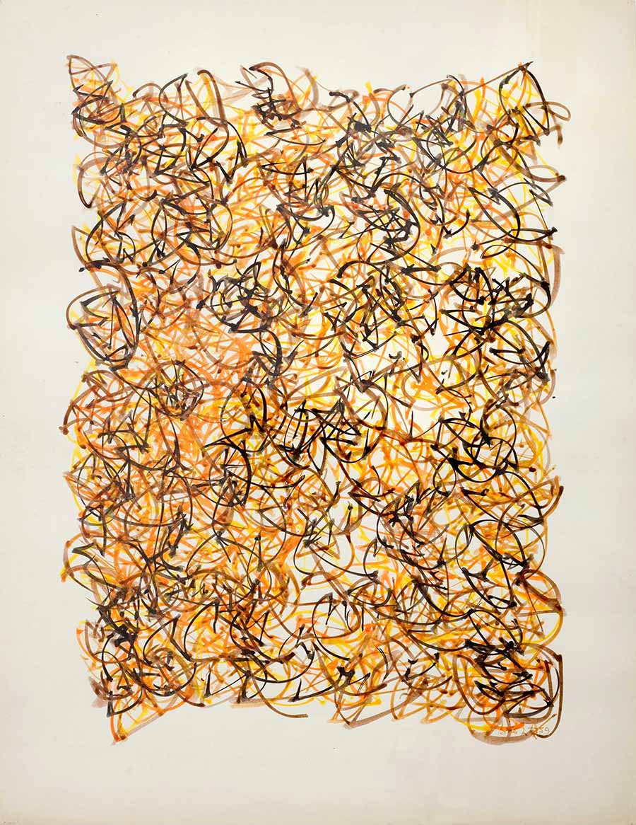 Brion Gysin, Untitled, 1959. Coloured inks on paper, 65 x 50 cm. Signed with rare form of artist's signature.