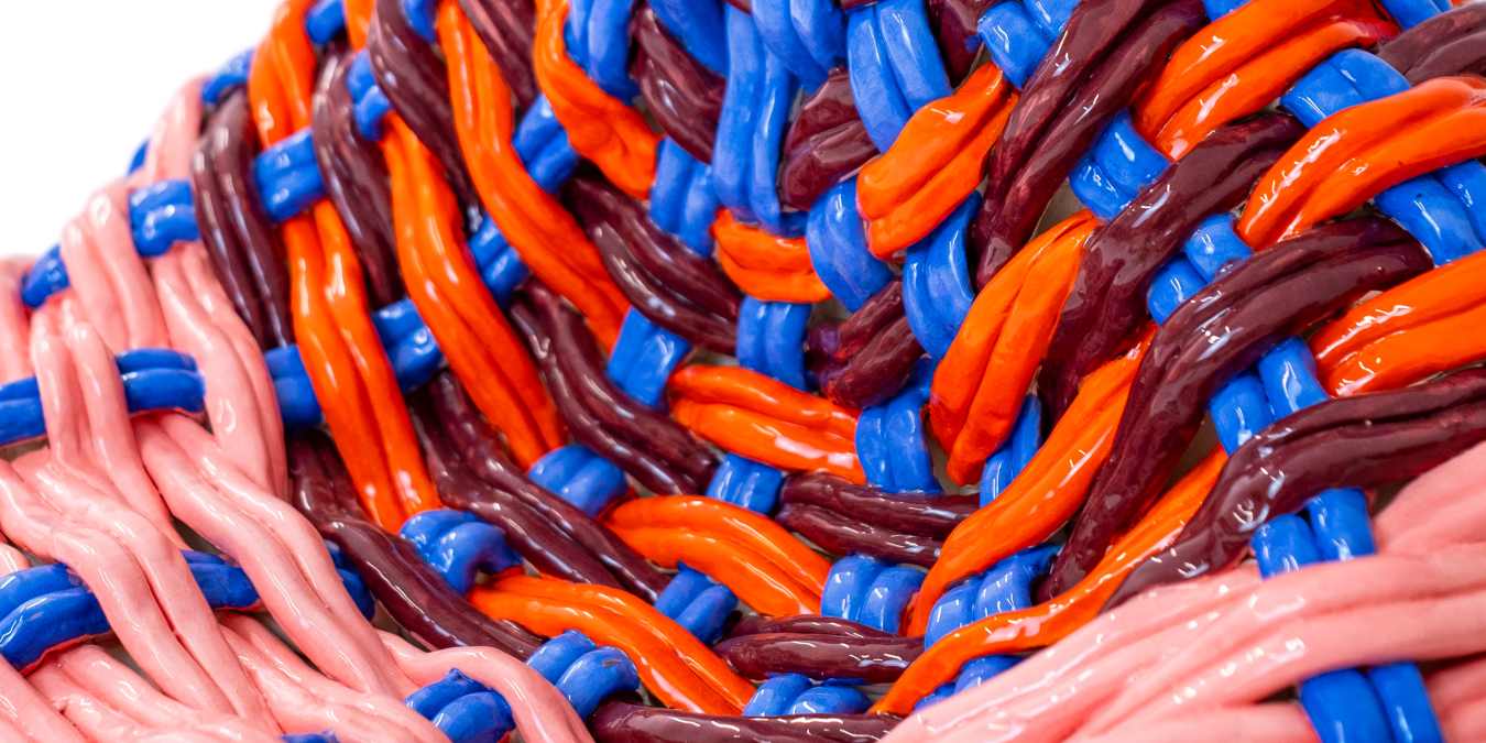 Xanthe Somers, Weaver's Woe (detail), 2024. Glazed stoneware, 57 × 50 × 50 cm.