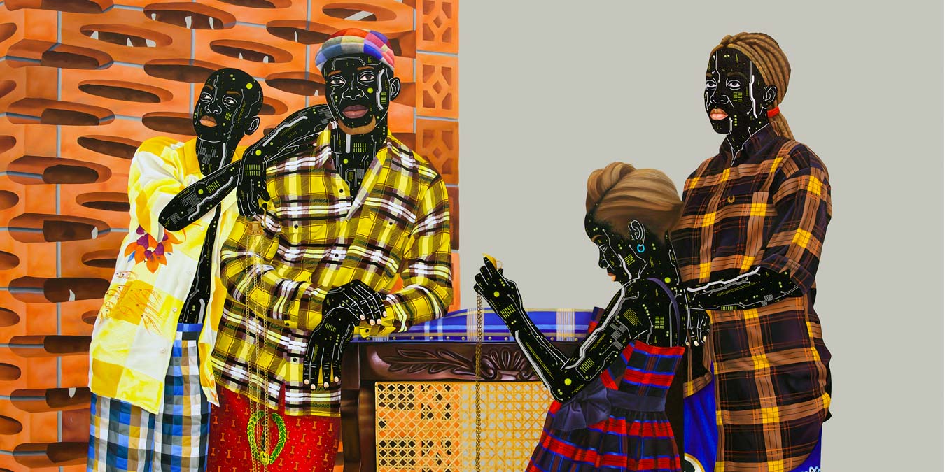 Eddy Kamuanga Ilunga, L’équilibre moral (Moral Balance), 2021. Oil and acrylic on canvas, 200 x 220 cm.