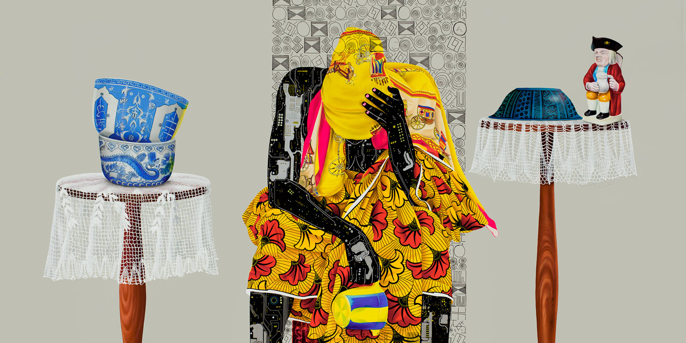 Eddy Kamuanga Ilunga, Fragile 1 (detail), 2018. Acrylic and oil on canvas, 180 x 207 cm.