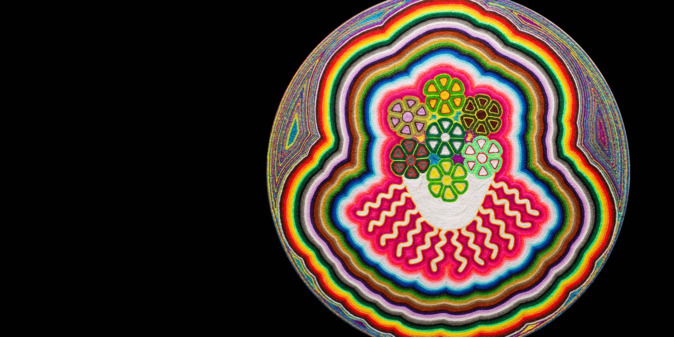 Antonio López Pinedo, Uweme (detail), 2019. Thread on wooden board, 60 x 60 cm.