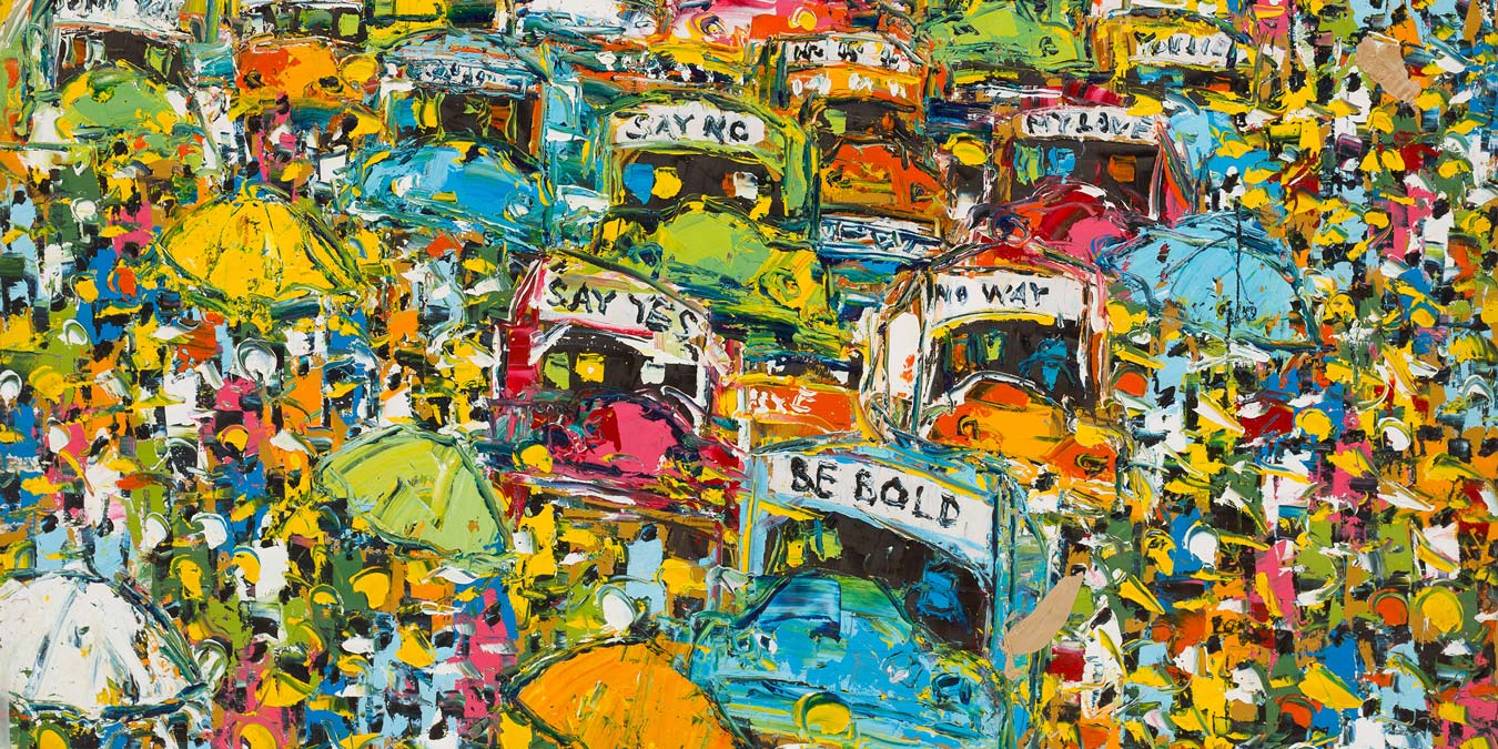 Ablade Glover, Trotro Station (detail), 2019.Oil on canvas, 152 x 152 cm.