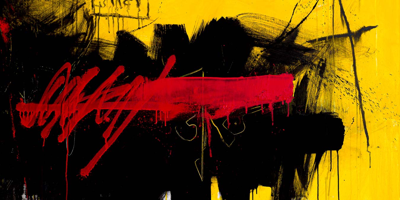 Golnaz Fathi 'Cause we are the champions...' (detail), 2023. Acrylic and spray paint on canvas, 170 x 130 cm.