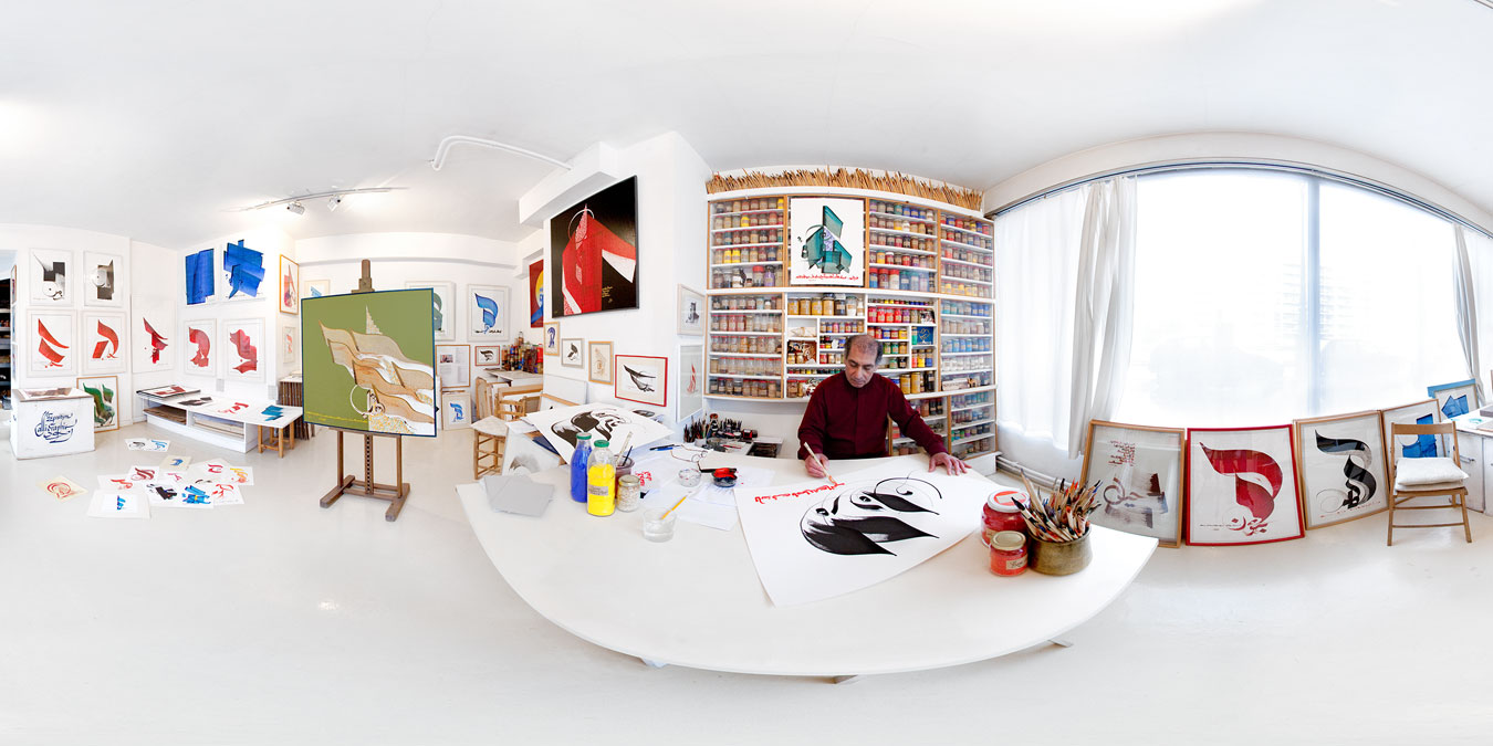 Hassan Massoudy in his Paris studio. Photo © Jonathan Greet 2012