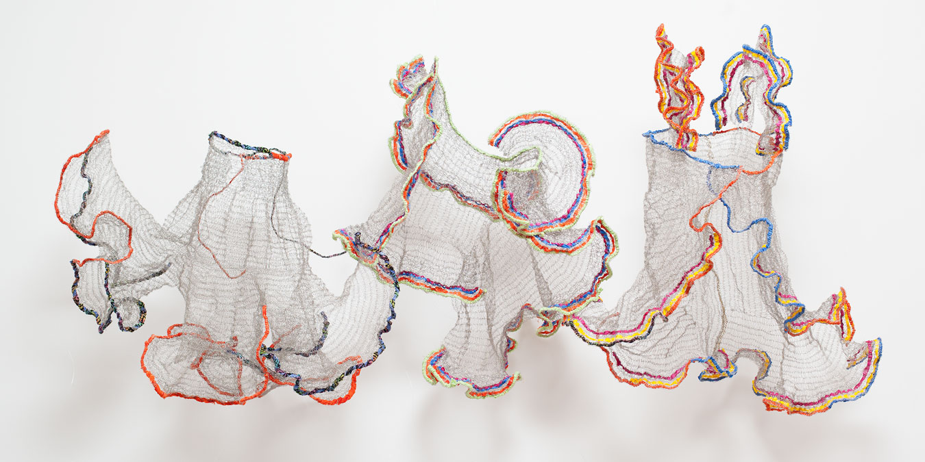 Naomi Wanjiku Gakunga, Folklorico, 2010. Stainless steel wire and fabric, 91 x 261 x 66 cm.