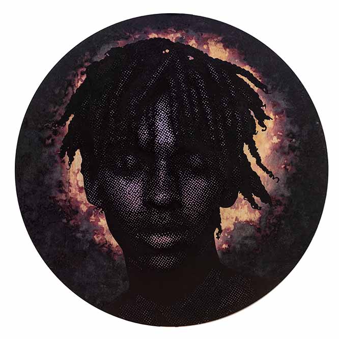 Alexis Peskine, Folhas Secas, 2024. Mint, chrome oxide green pigment, lemon gold leaf and nails on wood, 110 x 283 cm.