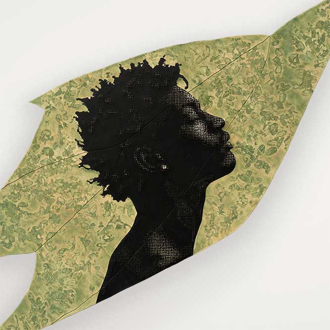 Alexis Peskine, Folhas Secas, 2024. Mint, chrome oxide green pigment, lemon gold leaf and nails on wood, 180 x 283 cm