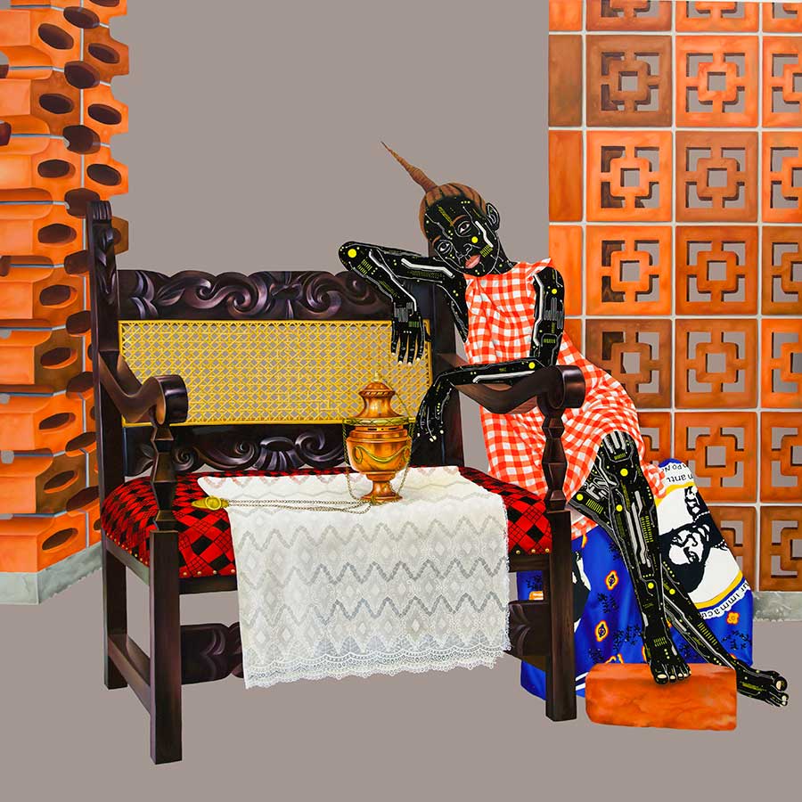 Eddy Kamuanga Ilunga, Mokangu 1901, 2021. Oil and acrylic on canvas, 200 x 200 cm.