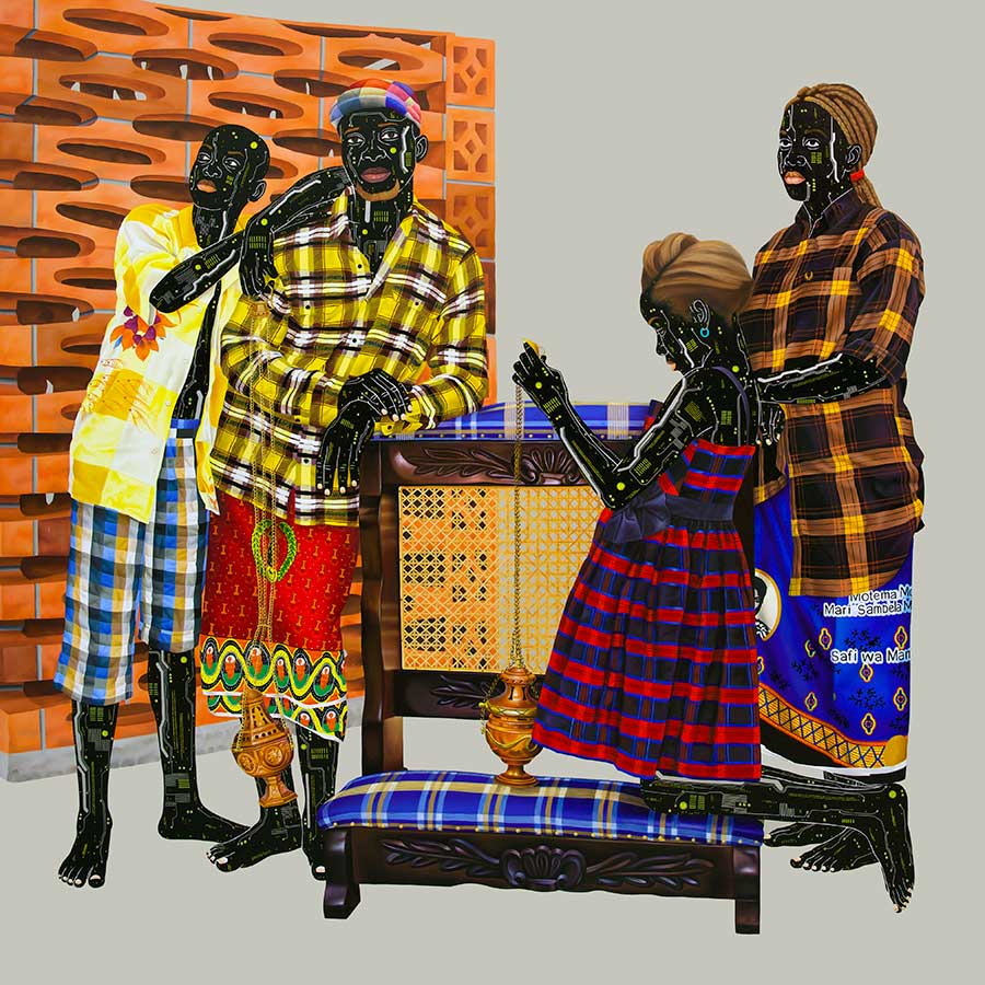 Eddy Kamuanga Ilunga, L’équilibre moral (Moral Balance), 2021. Oil and acrylic on canvas, 200 x 220 cm.