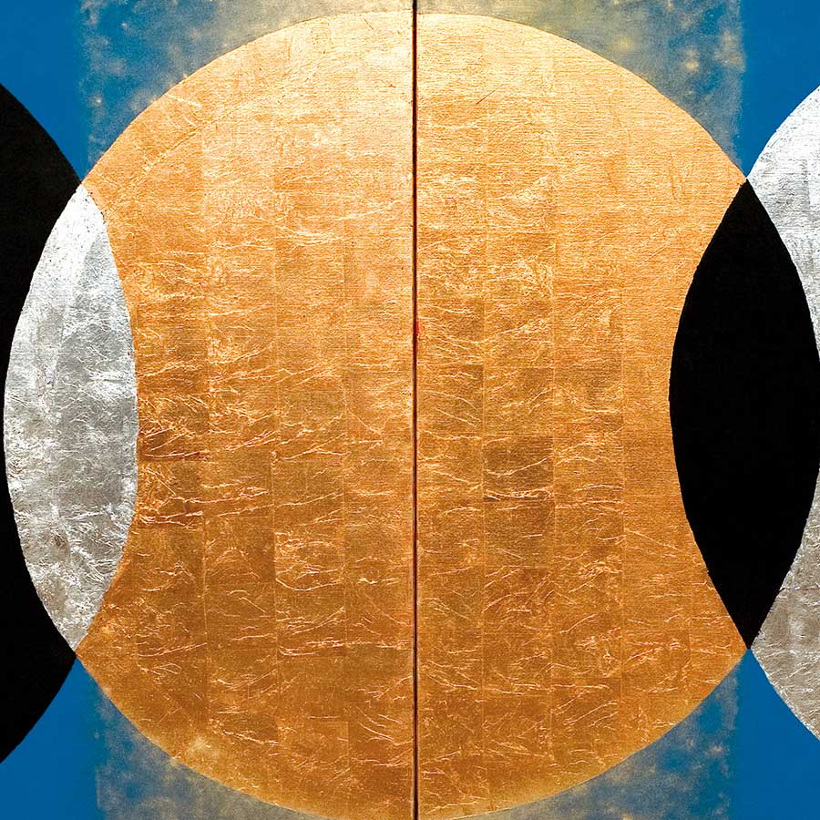 Kenji Yoshoda, La Vie, 2008. Oils and metals on canvas, 130 x 324 cm (2 panels).