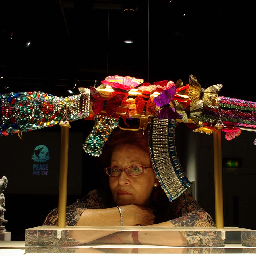 Laila Shawa, with Where Souls Dwell (AK47 Gun). Photo: © Malcolm Crowthers.