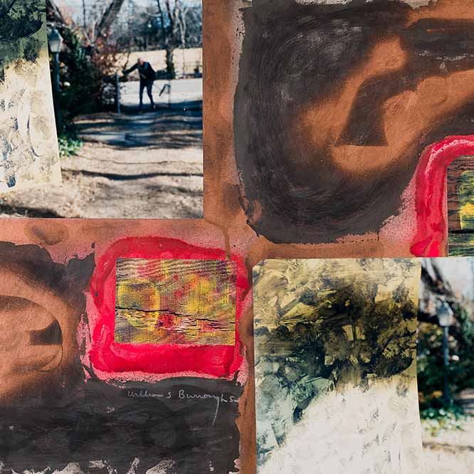 William S. Burroughs The Old Assassin, 1989.Mixed Media on board, 50.5 x 76.5 cm. © Estate of William S. Burroughs.
