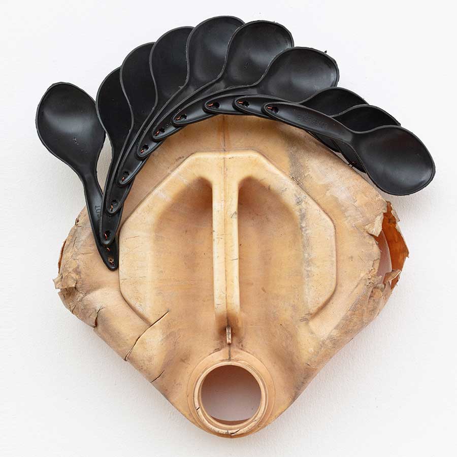 Romuald Hazoumè, Napo, 2022. Found objects, 43 x 41 x 14 cm.