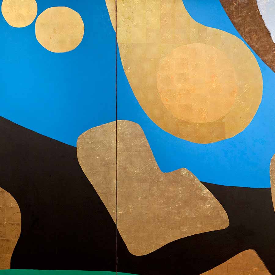 Kenji Yoshida, La Vie, 1993. Oil and metals on canvas, 195 x 780 cm.