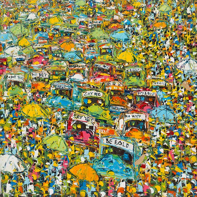 Ablade Glover, Trotro Station (detail), 2019.Oil on canvas, 152 x 152 cm.